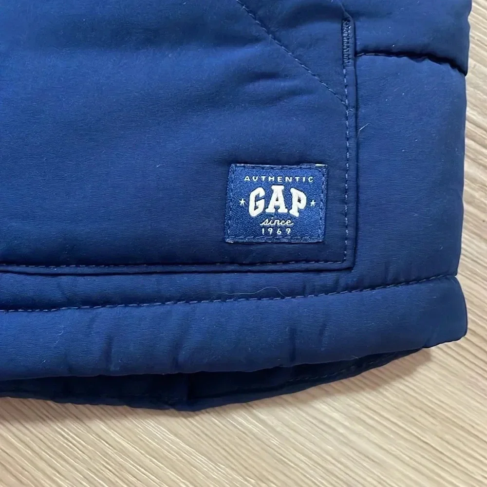 Baby Gap puffer vest jacket Sherpa lined Full zip Navy & Gray Size 6-12 mos